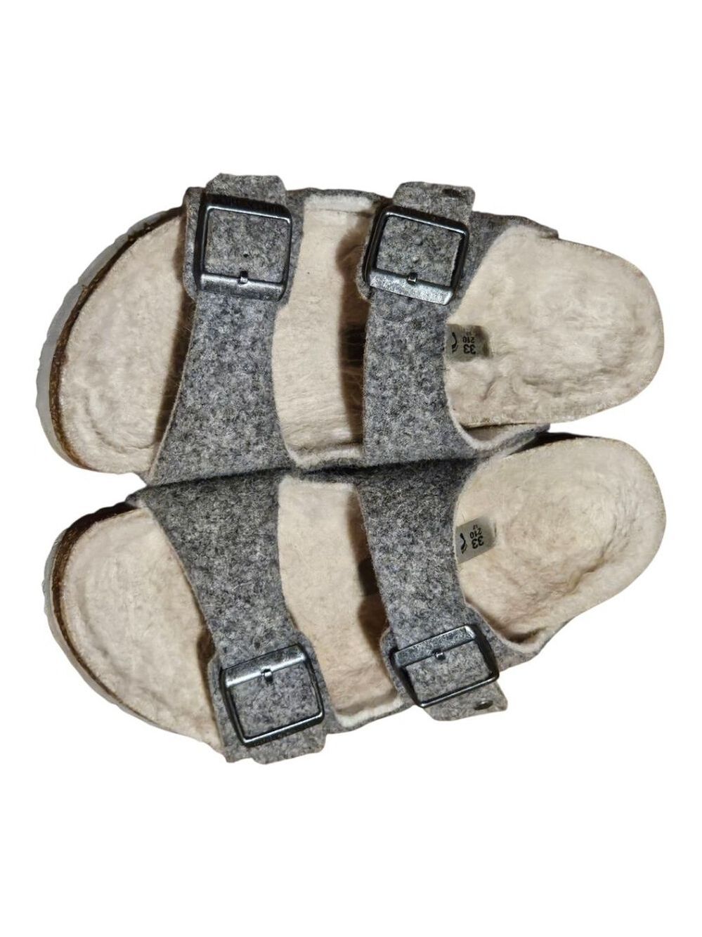 Kids' Birkenstock Grey Beige Shearling Lined Sandals US 2 (Little Girl) - Picture 9 of 15